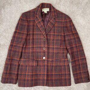 Jones New York Blazer Women 4 Orange Plaid Worsted Wool Single Breasted Vintage